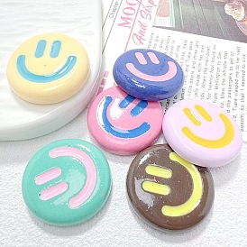 Непрозрачные кабошоны из смолы, плоские круглые с улыбающееся лицо