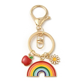 Teachers' Day Rainbow Alloy Enamel Keychains, with Alloy Keychain Clasps