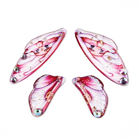 Epoxy Resin Butterfly Wing Pendants, with Rhinestone & Glitter Powder & Gold Foil