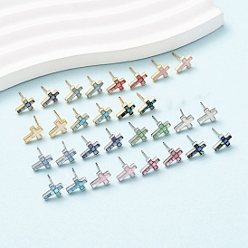 Серьги-гвоздики с латунной эмалью в виде креста, с ракушками и булавками из стерлингового серебра, долговечный, без кадмия, без никеля и без свинца