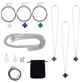SUNNYCLUE DIY Natural & Synthetic Gemstone Pendant Necklaces Making Kits, Including 10 Colors Pendants, Waxed Cotton Cord & 304 Stainless Steel Chain Necklaces Makings