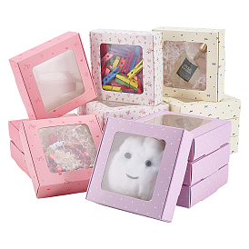 16 шт. 4 цвета складные квадратные подарочные коробки для хранения бумаги, упаковочные коробки из печатной бумаги, с пластиковым видимым окном