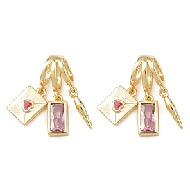 Латунные микропроволочные кубические циркониевые подвески из эмали, конверт с прямоугольником, стойки покрытие, без кадмия и без свинца, долговечный, золотые