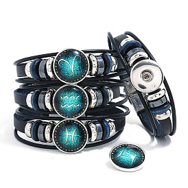 Zodiac Gemstone Sky Watch Clasp Leather Bracelet Jewelry - Affordable!