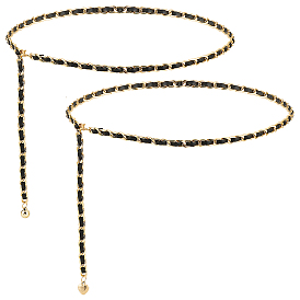 2шт 2 стильные алюминиевые цепные ремни с круглыми и сердечными подвесками, поясные цепи из искусственной кожи для рубашки, юбки, платья, пальто