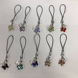 10pcs sangles mobiles en alliage de verre, avec bouchons anti-poussière mobiles en plastique, papillon