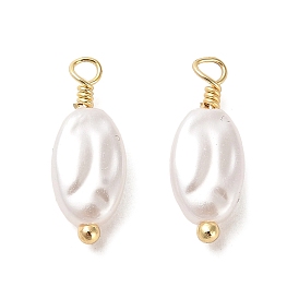 ABS Plastic Imitation Pearl Pendants, with Real 18K Gold Plated Rack Plating Brass Findings, Oval Charm
