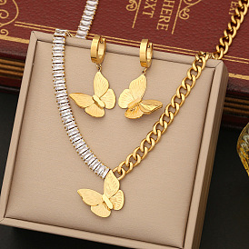 Fashionable Butterfly Stainless Steel Necklace with Cubic Zirconia Lock Collar Chain