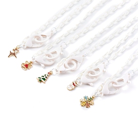 Mixed Shapes Christmas Theme Personalized ABS Plastic Cable Chain Necklaces, Eyeglass Chains, Handbag Chains, with Alloy Enamel Pendants, Golden