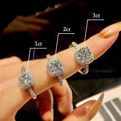 925 Женские кольца из стерлингового серебра с муассанитом, квадратный