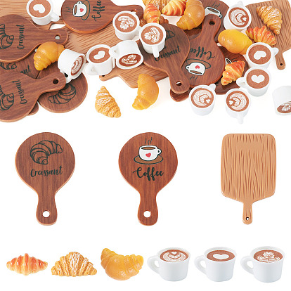 36 piezas 9 estilos sets de miniaturas de muñecas con temática de café, Incluye bandeja de plástico mini modelo, Bandeja para decorar café y pan y para pizza, hecha de resina opaca.