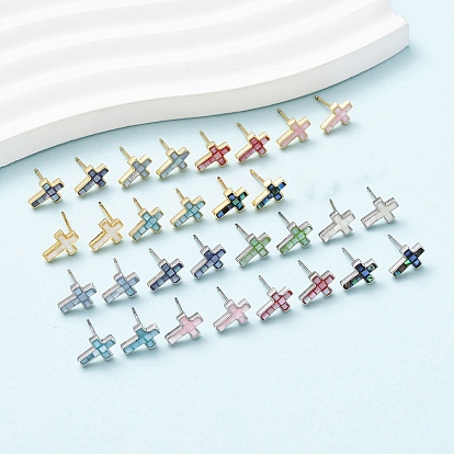 Серьги-гвоздики с латунной эмалью в виде креста, с ракушками и булавками из стерлингового серебра, долговечный, без кадмия, без никеля и без свинца