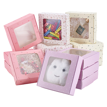 16 шт. 4 цвета складные квадратные подарочные коробки для хранения бумаги, упаковочные коробки из печатной бумаги, с пластиковым видимым окном