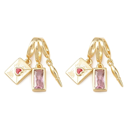 Латунные микропроволочные кубические циркониевые подвески из эмали, конверт с прямоугольником, стойки покрытие, без кадмия и без свинца, долговечный, золотые