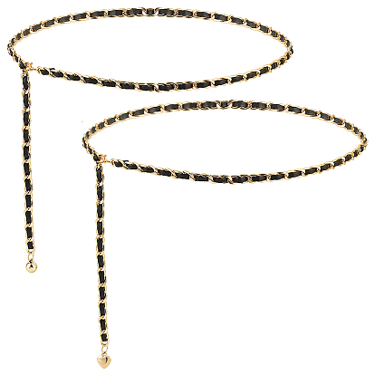 2шт 2 стильные алюминиевые цепные ремни с круглыми и сердечными подвесками, поясные цепи из искусственной кожи для рубашки, юбки, платья, пальто