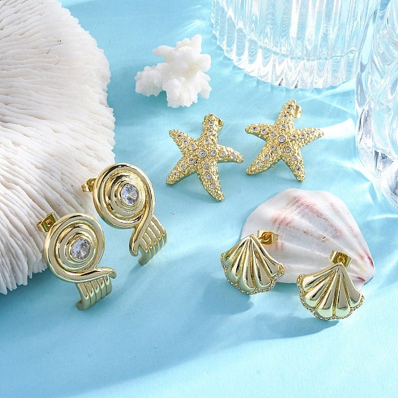 Серьги-гвоздики из латуни с микро-паве из прозрачного кубического циркония для женщин, без кадмия и без свинца, долговечный, реальный 18 k позолоченный