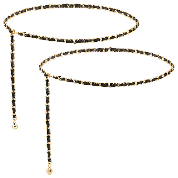 2шт 2 стильные алюминиевые цепные ремни с круглыми и сердечными подвесками, поясные цепи из искусственной кожи для рубашки, юбки, платья, пальто