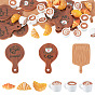 36Pcs 9 Styles Coffe Theme Doll Miniatures Sets, including Plastic Tray Mini Model, Opaque Resin Coffee & Bread Decoration & Pizza Tray