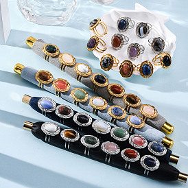 Овальные кольца из натуральных и синтетических драгоценных камней, 304 из нержавеющей стали Манжета кольца для женщин