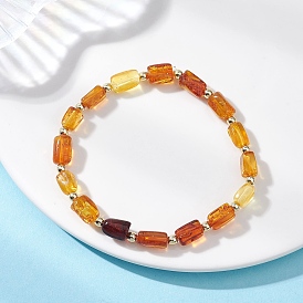 Прямоугольные градиентные цветные бусины из натурального янтаря, эластичные скобы, с немагнитным синтетическим гематитовым шариком