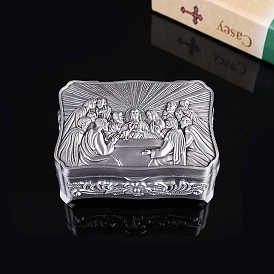 Alloy Elegantmedical Last Supper Rosary Jewelry Gift Storage Boxes, Catholic Christian Roman Rosary Case for Jewelry, Rectangle