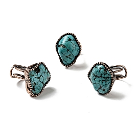 Natural Turquoise Adjustable Finger Rings, with Brass Findings, Cadmium Free & Lead Free, Rhombus