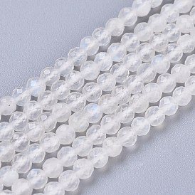 Natural Rainbow Moonstone Beads Strands, Grade AAA, Round, Faceted