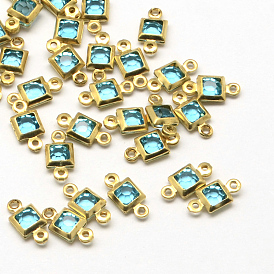 Golden Tone Brass Glass Links Connectors, Faceted Square