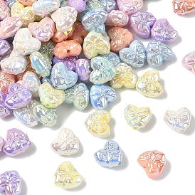 Непрозрачные акриловые бусины с УФ-покрытием, радужный, сердце с бантом