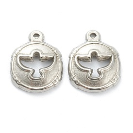 Pendentifs en acier inoxydable, plat rond avec oiseau creux