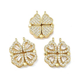 Подвески из латуни с микропаве и прозрачными кубическими циркониями ко Дню Святого Патрика, с магнитным, подвески в виде четырехлистного клевера, без свинца и без кадмия, стойки покрытие, долговечный