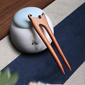 Chinese Style Cat Peach Wood Hair Forks, U Shaped Hairpin, for Women Girls