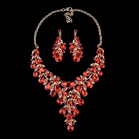 Vintage Colorful Rhinestone Leaf Jewelry Set for Dressy Occasions