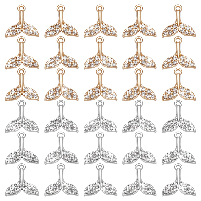 40шт 2 цветной сплав подвески со стразами, рыбий хвост