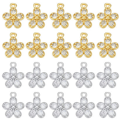 20 шт. 2 цвета латуни с подвесками из кубического циркония, цветок