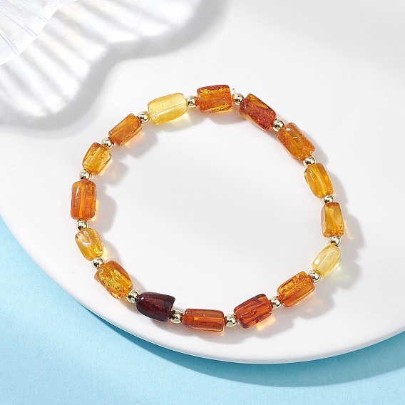 Прямоугольные градиентные цветные бусины из натурального янтаря, эластичные скобы, с немагнитным синтетическим гематитовым шариком
