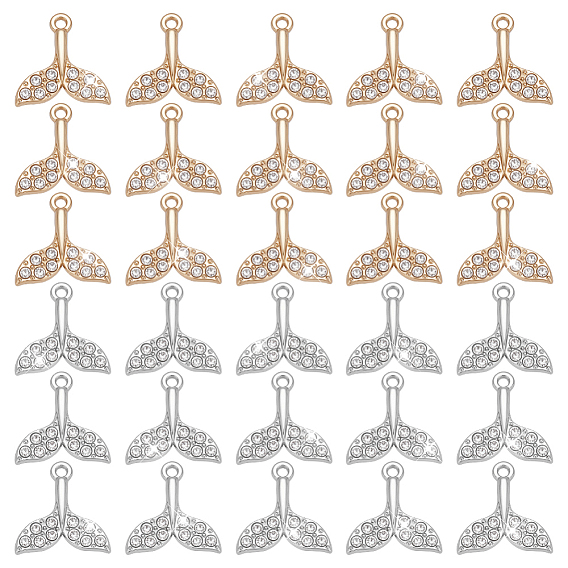 40шт 2 цветной сплав подвески со стразами, рыбий хвост