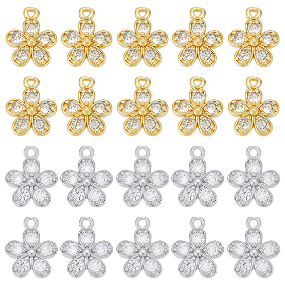 20 шт. 2 цвета латуни с подвесками из кубического циркония, цветок