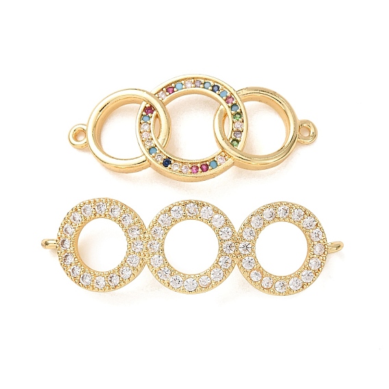 Brass Micro Pave Cubic Zirconia Connector Charms, Interlocking Ring Links, Rack Plating, Long-Lasting Plated, Cadmium Free & Lead Free