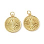 Brass Pendants, Flat Round with Flower Pattern Charms, with Jump Ring, Long-Lasting Plated, Rack Plating, Lead Free & Cadmium Free