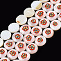Natural Freshwater Shell Enamel Beads, Flat Round with Flower