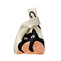 Polyester Cat Print Knitted Tote Bags, Cartoon Crochet Handbags for Women