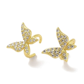 Brass Micro Pave Clear Cubic Zirconia Cuff Earrings, Butterfly for Women