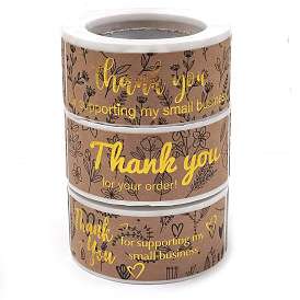 Rectangle Kraft Paper Self-Adhesive Thank You Stickers Rolls, Hot Stamping Floral Gift Decals for Party Presents Decoration