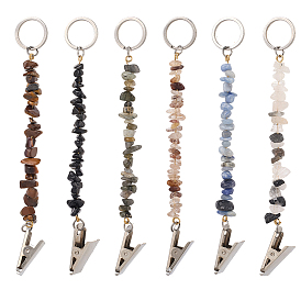 6шт. брелки из натуральных и синтетических драгоценных камней, с 304 кольцами из нержавеющей стали и железными зажимами