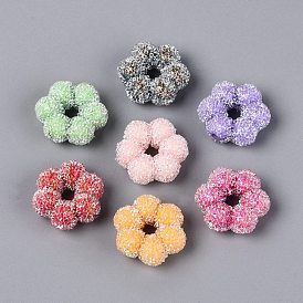 Непрозрачные акриловые бусины, цветок, со стразами