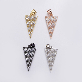 Brass Micro Pave Cubic Zirconia Pendants, Long-Lasting Plated, Triangle