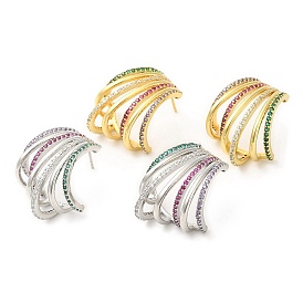 Colorful Rhinestone Claw Stud Earrings, Rack Plating Brass Earrings for Women, Lead Free & Cadmium Free