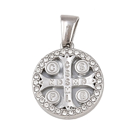 303 подвески из нержавеющей стали, плоская круглая подвеска с крестом Святого Бенедикта, горный хрусталь и эмали