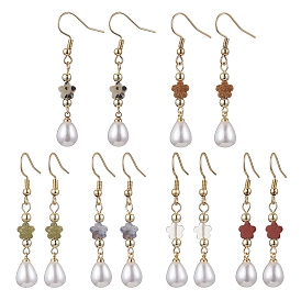 Цветок со слезой 304 серьги-подвески из нержавеющей стали и пластика ABS с имитацией жемчуга, с натуральным рисунком яшмы, опалита, голубой пятнистой яшмы, далматинской яшмы, унакита и красной яшмы